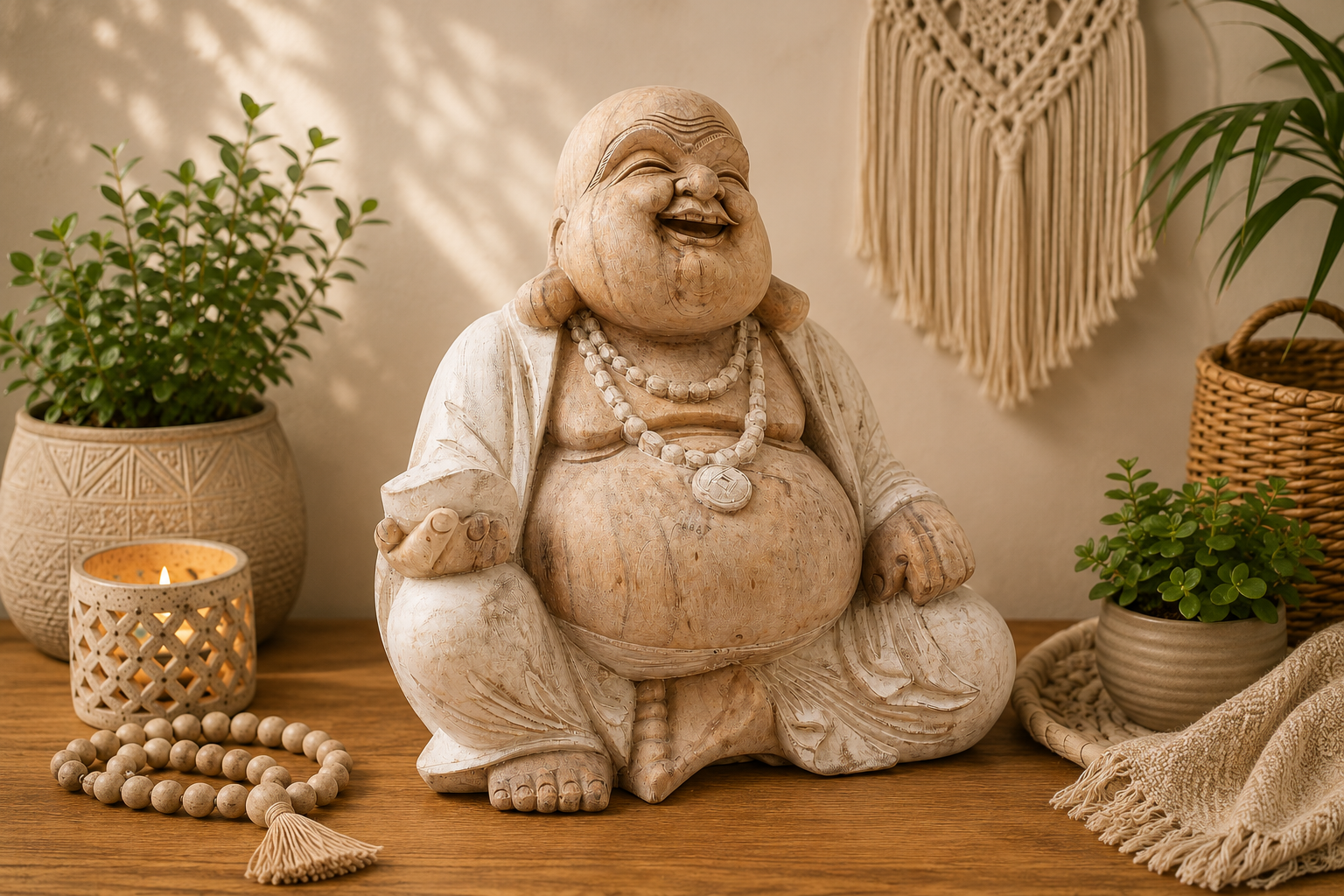 Happy Buddha - Whitewash 50cm