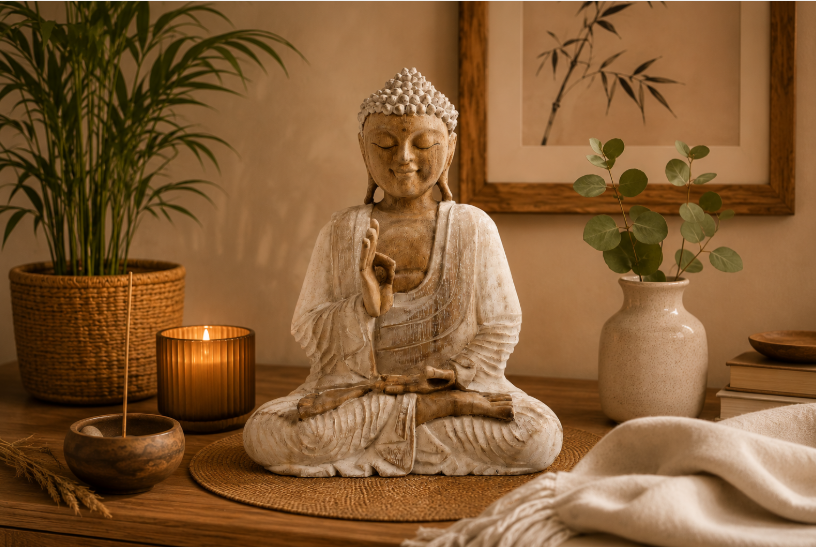 Buddha Statue Whitewash - 30cm Teaching Transmission