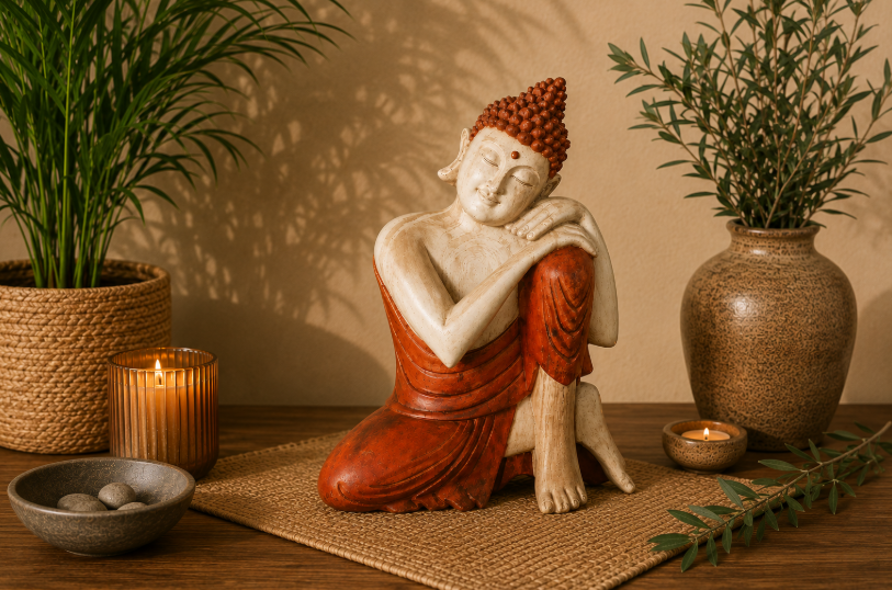 Hand Carved Buddha Statue - 25cm Thinking