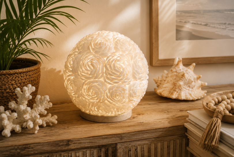 Boho Sea Shell Lamp - Rose Globe - 20cm