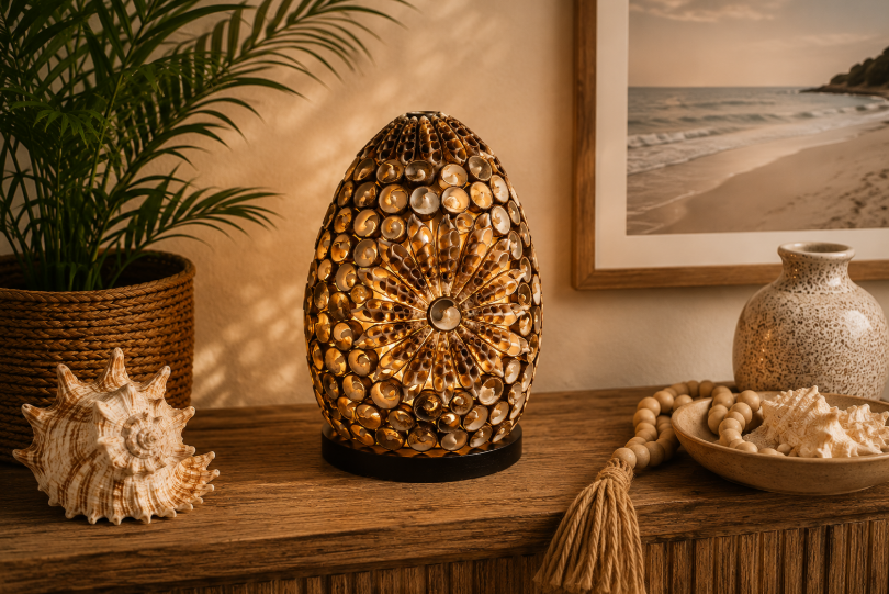 Boho Sea Shell Lamp - Chocolate Twist Oval - 15cm