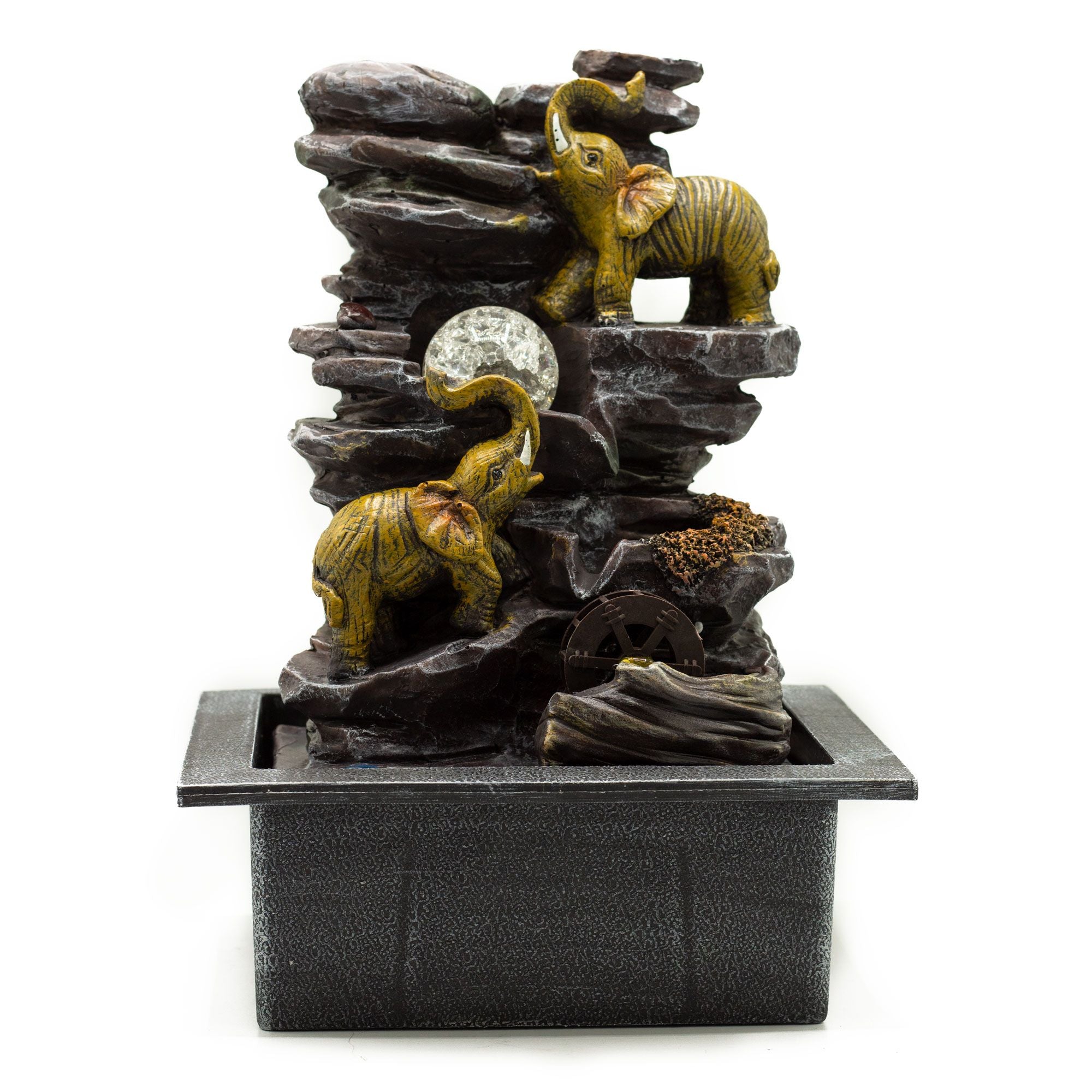 Tabletop Water Feature - Elephants, Crystal Ball & Water Wheel