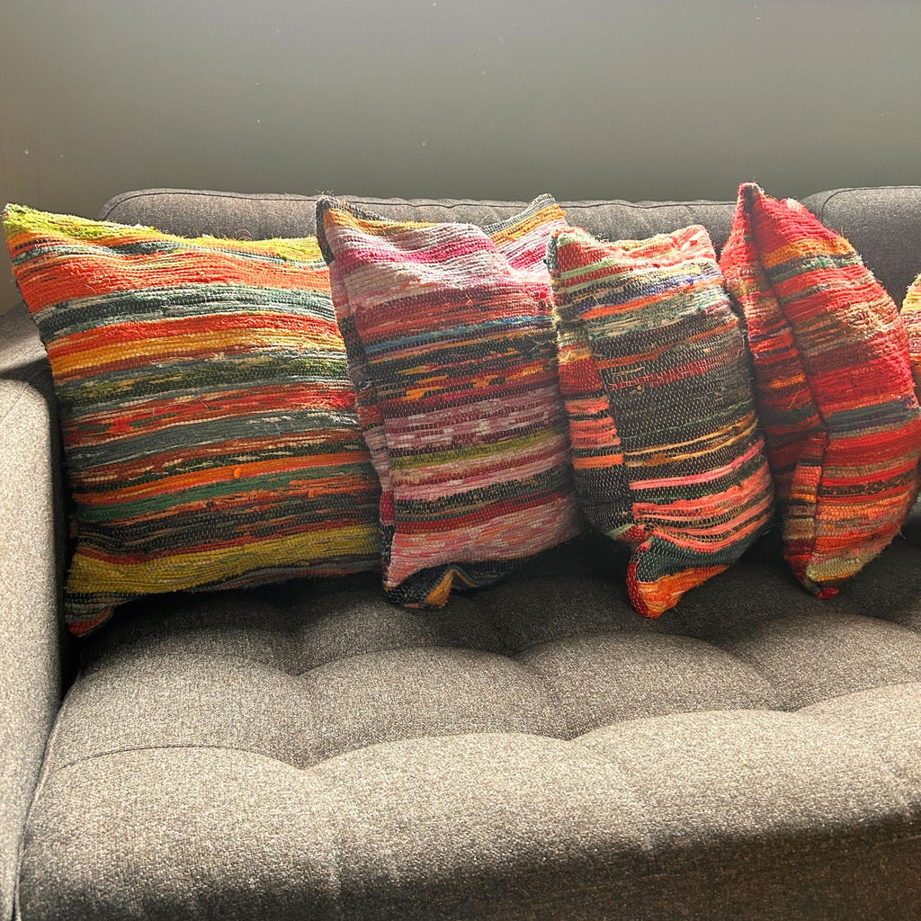 Rag Rug Cushion Cover - Sunrise Oranges