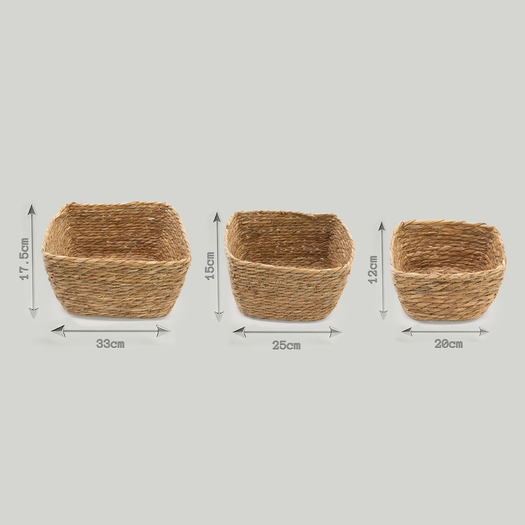 Seagrass Square Baskets - Natural - Set of 3
