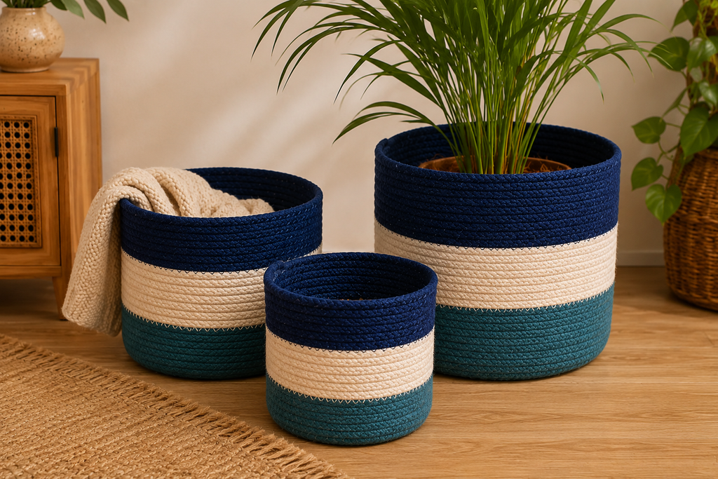 Jute Rope Baskets - Evil Eye design