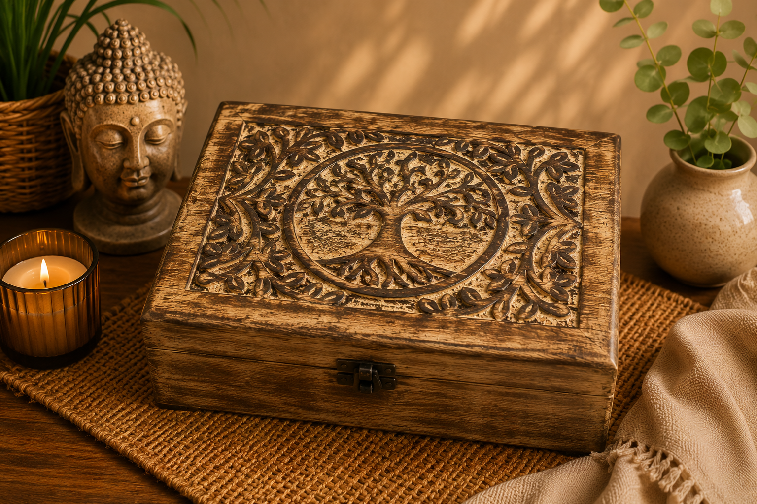 Mango Wood Keepsake Box - Tree of Life - Large