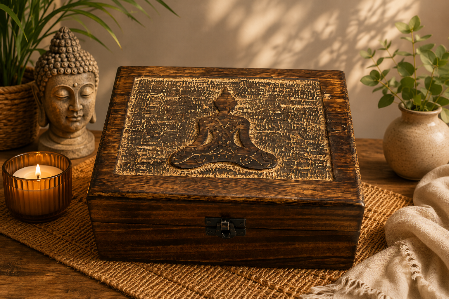 Mango Wood Keepsake Box -  Buddha - Large