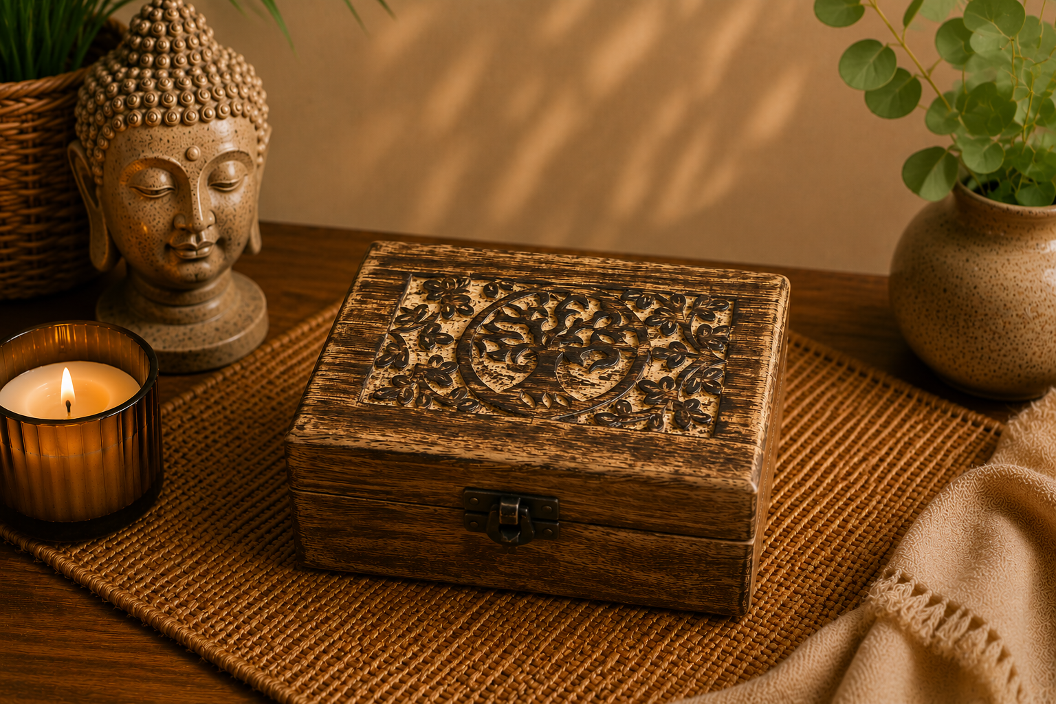 Mango Wood Keepsake Box - Tree of Life - Medium