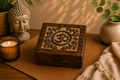 Mango Wood Keepsake Box - Om - Square