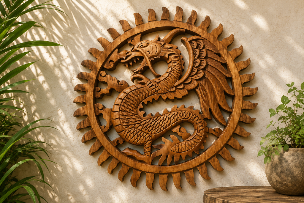 Wooden Panel - 30cm - Winged Sun Dragon