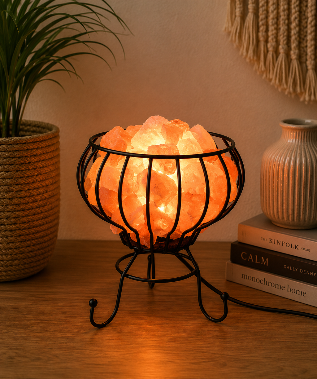 Low Salt Rock Brazier, Pink Salt Chunks, Cable & Bulb